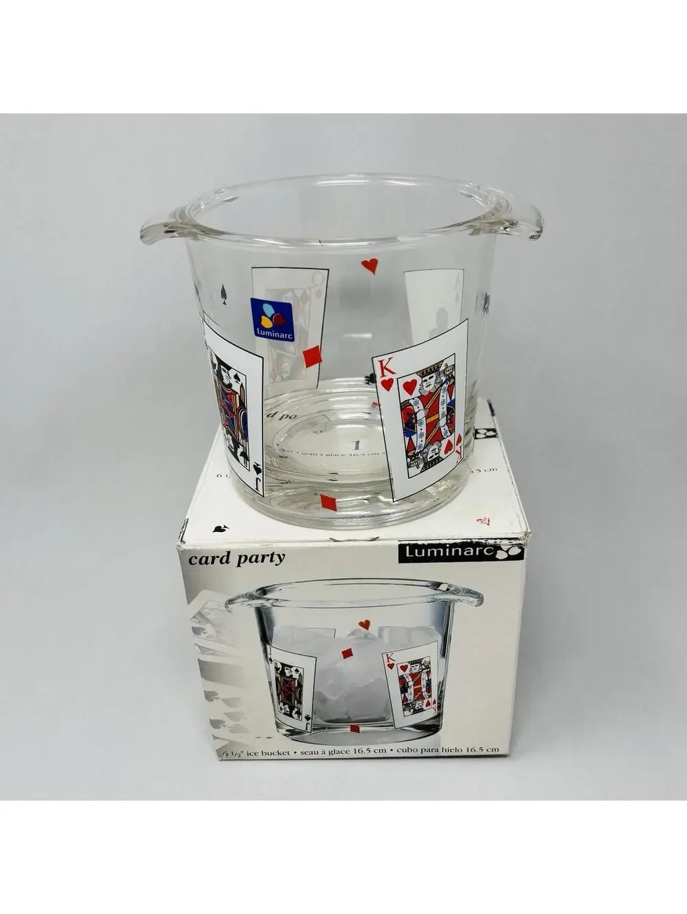 VTG Luminarc Card Party Ice Bucket MCM Glass Retro Poker Barware 6.5